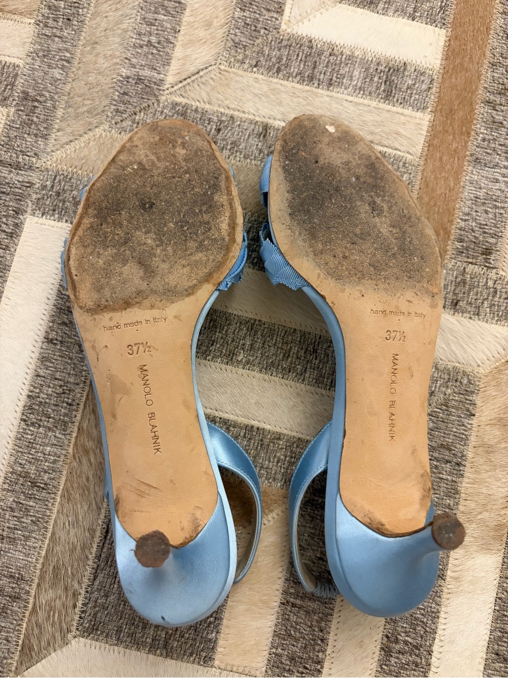 Manolo Blahnik Light Blue Satin Slingback Pumps